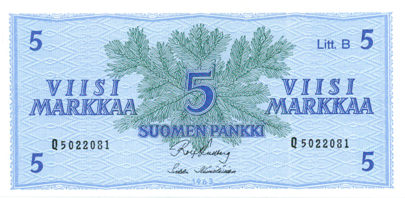5 Markkaa 1963 Litt.B Q5022081 kl.9